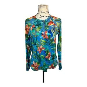 Hurley Women’s Long Sleeve Rash Guard Swim Shirt Tropical Size S UV Protection